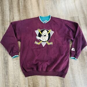 Vintage 90'S Starter NHL Mighty Ducks Anaheim Crewneck Sweatshirt Burgundy